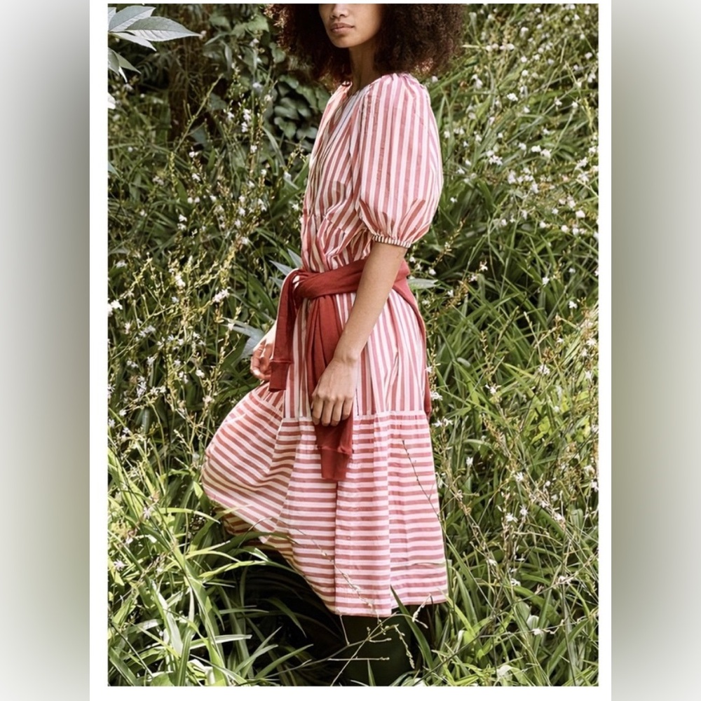 THE GREAT. Striped Red and White Midi Dress - Picture 8 of 8